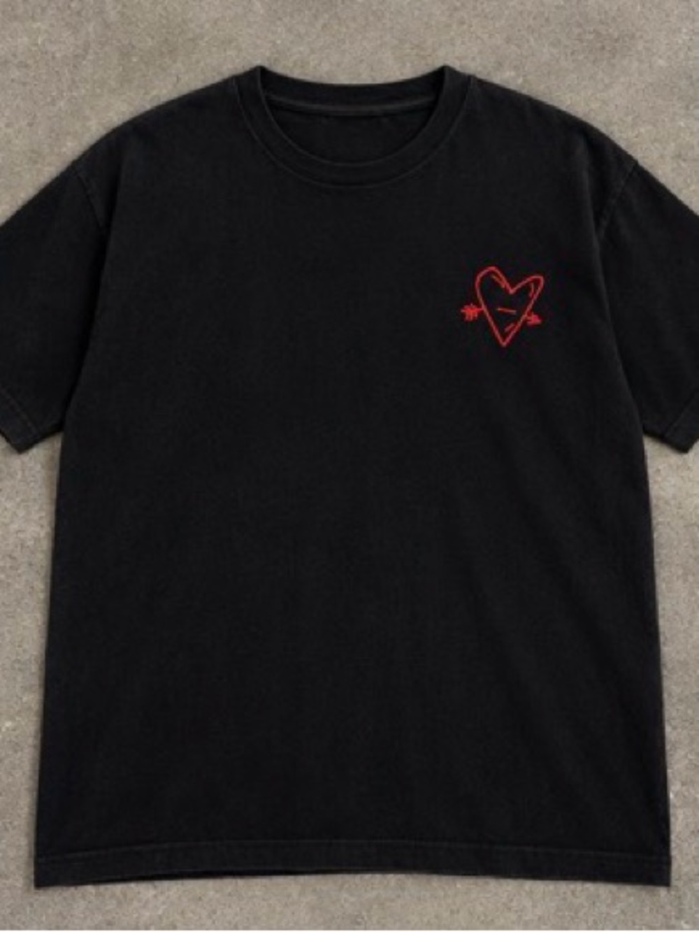 HUF Black Tee with Red Heart Embroidery